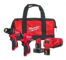 Milwaukee M12BLPP2B-422B 12v Brushless Percussion Drill & Impact Driver With 1 x 2.0Ah Battery, 1 x 4.0Ah Battery, Charg